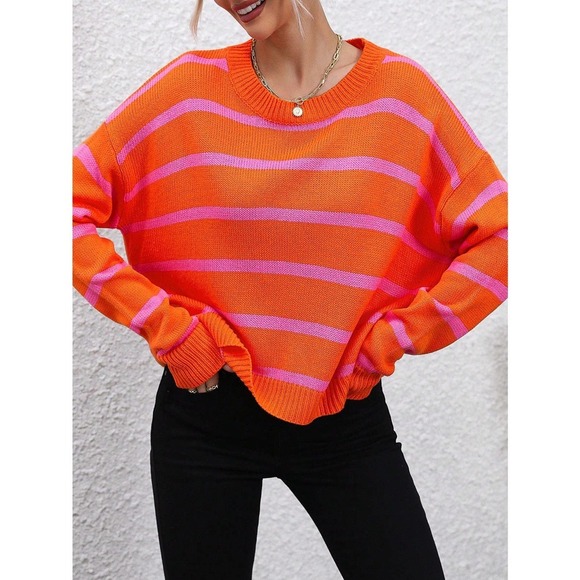 🌟 minimalist preppy Striped oversized Sweater - Picture 3 of 11